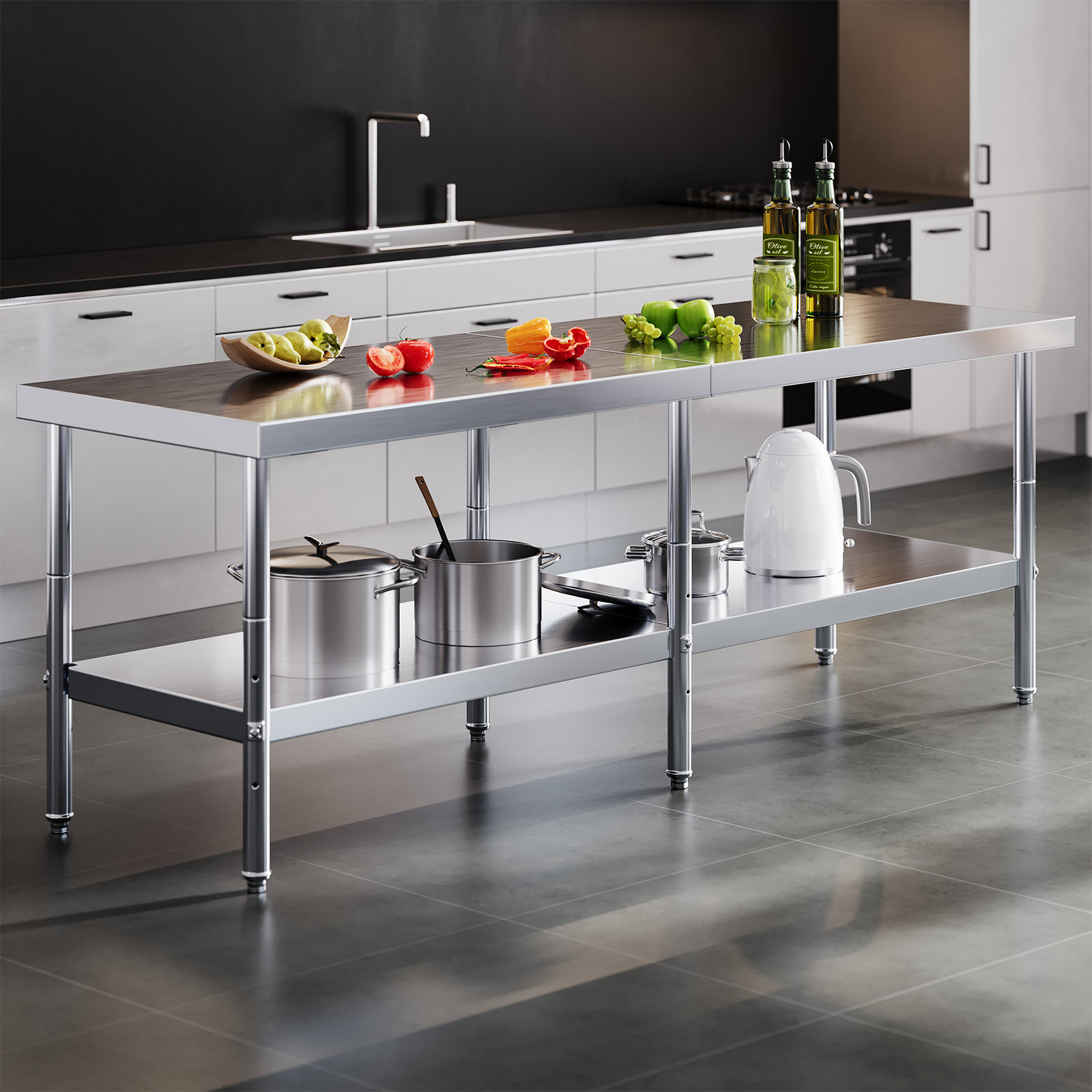 AMERLIFE Precision Zenith Ensemble Stainless Steel Kitchen Prep Table with Adjustable Undershelf ...