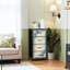 Commode 4 tiroirs pour chambre à coucher, commode étroite, plateau en bois et structure en fer de travail 18 po x 37,5 po - (l x H)
