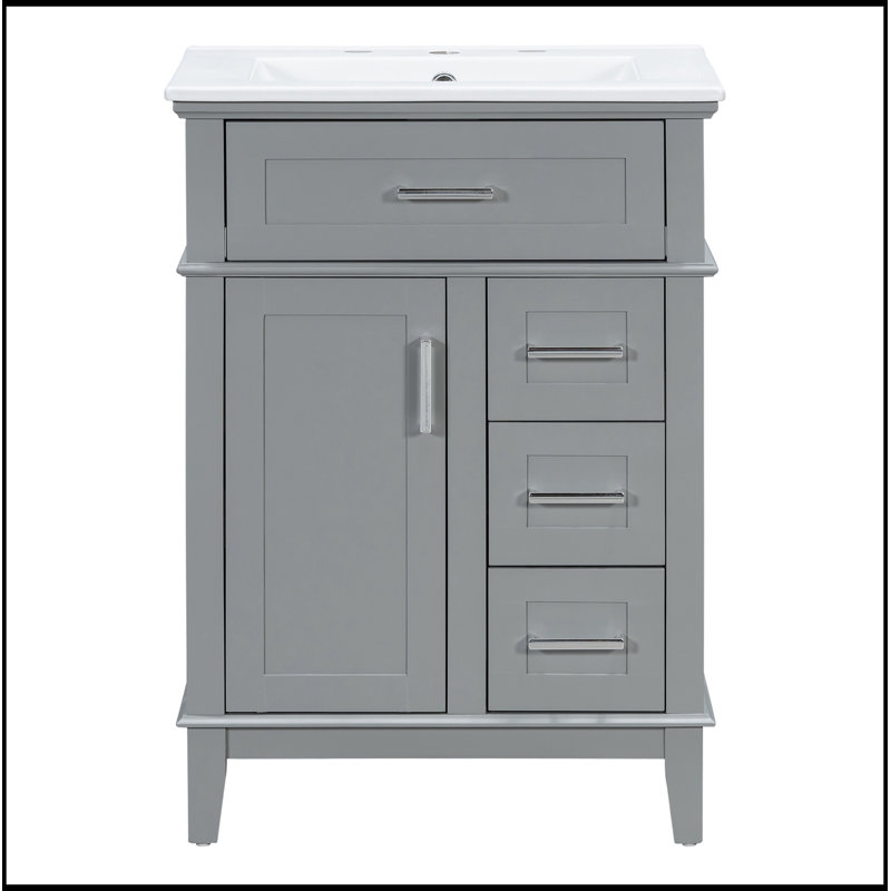Meuble-lavabo avec lavabo, tiroir rabattable, 3 tiroirs et abri réglable, Grey