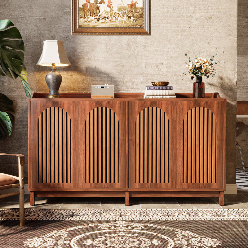 57" Sideboard Buffet Cabinet with Adjustable Shelves, Brown