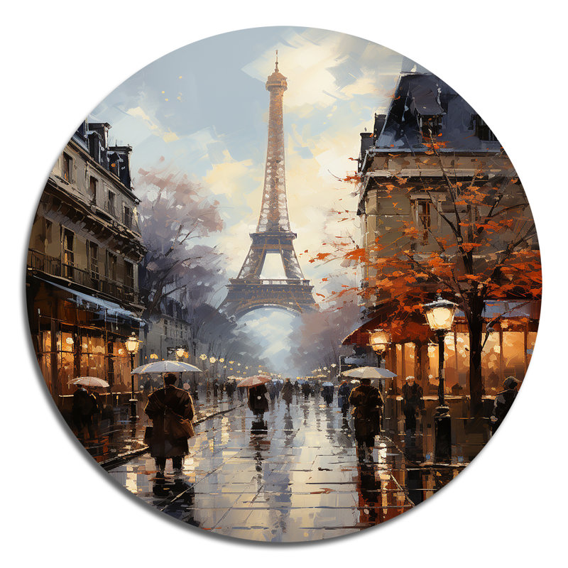 Eiffel, Paris, 19e siècle - Paysage urbain rond, art en métal, H 29 po x l 29 po