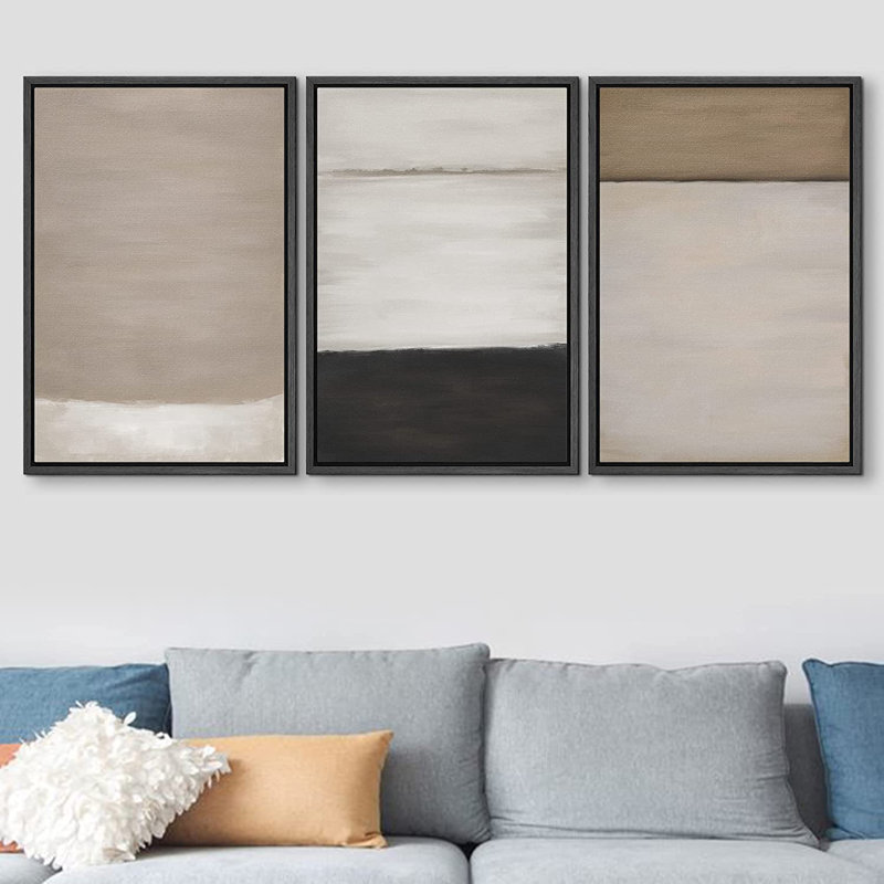 Ensemble de 3 peintures sur toile avec cadre flottant, Noir, H 24 po x l 32 po x P 1,5 po