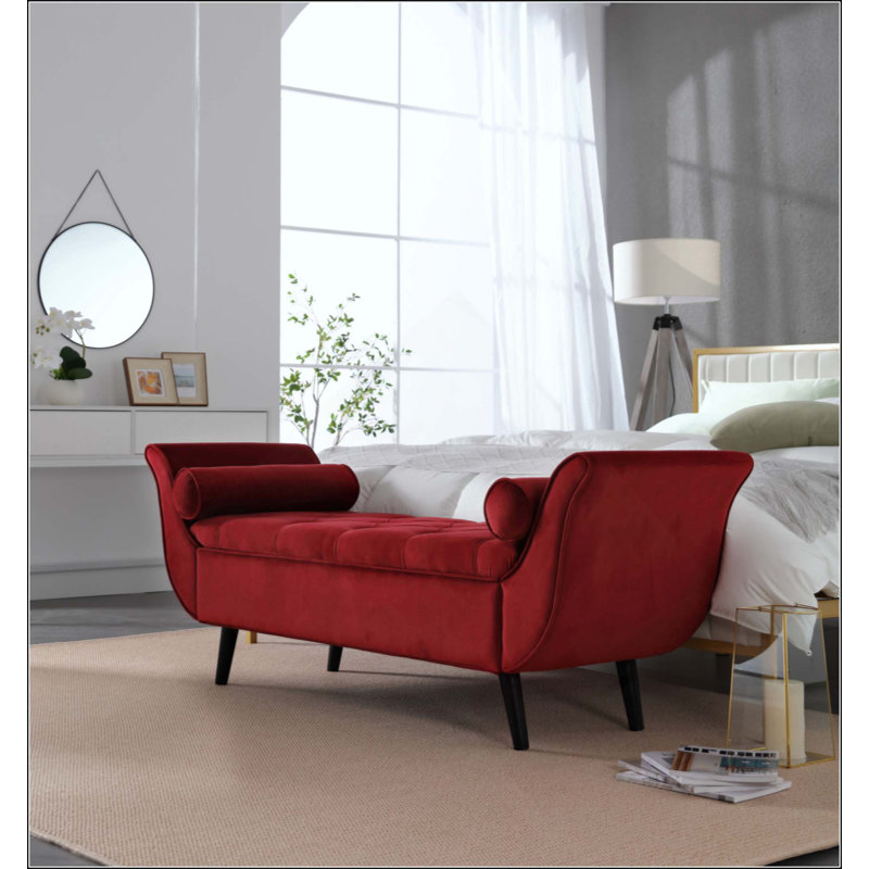 Banc capitonné extra long de 165 cm, pouf de rangement rembourré de style moderne du milieu du siècle, banc d'appoint rétro à pieds incurvés, siège multifonctionnel pour entrée, chambre, salon ou vestibule