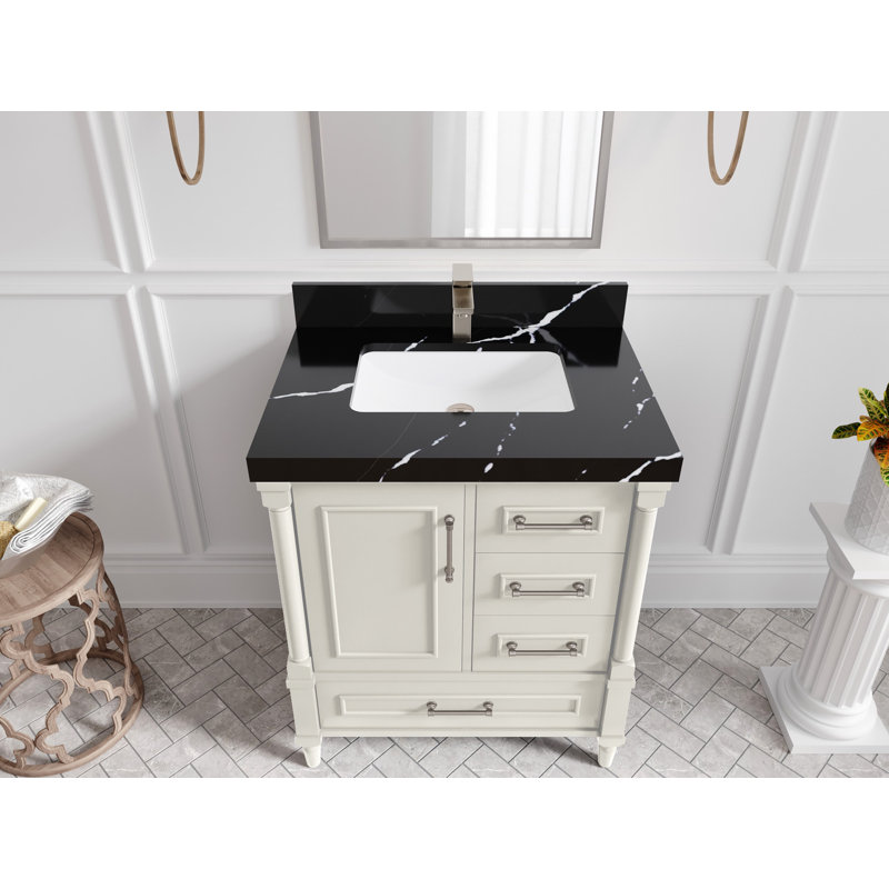 Meuble-lavabo simple 30 po avec plateau Aberdeen, Noir Calacatta