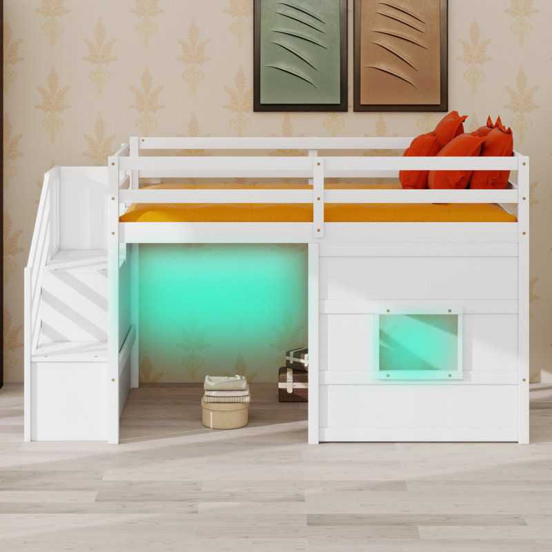 Space-Saving Loft Bed Featuring  Decorative Window, White