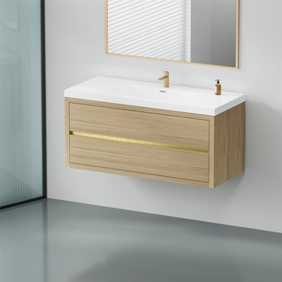 Meuble-lavabo de salle de bain mural contemporain avec lavabo, armoire de rangement flottante avec tiroir à fermeture en douceur Contemporary