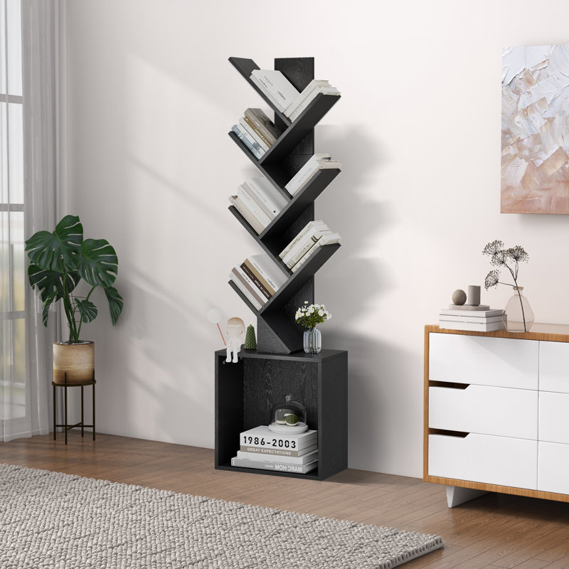 Bibliothèque à 6 tablettes avec rangement géométrique, Noir, noir, noir, noir