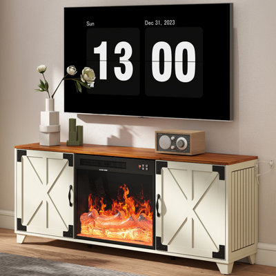 60"  Fireplace TV Stand For 70" Tvs With Electric Fireplace, Farmhouse TV Console & Entertainment Center for Living Room, Bedroom