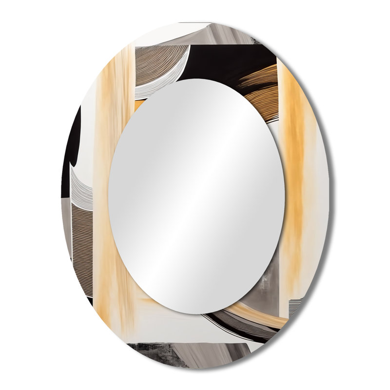 Glam Art Deco Abstract III - Modern Oval Wall Mirror, 43" x 33"