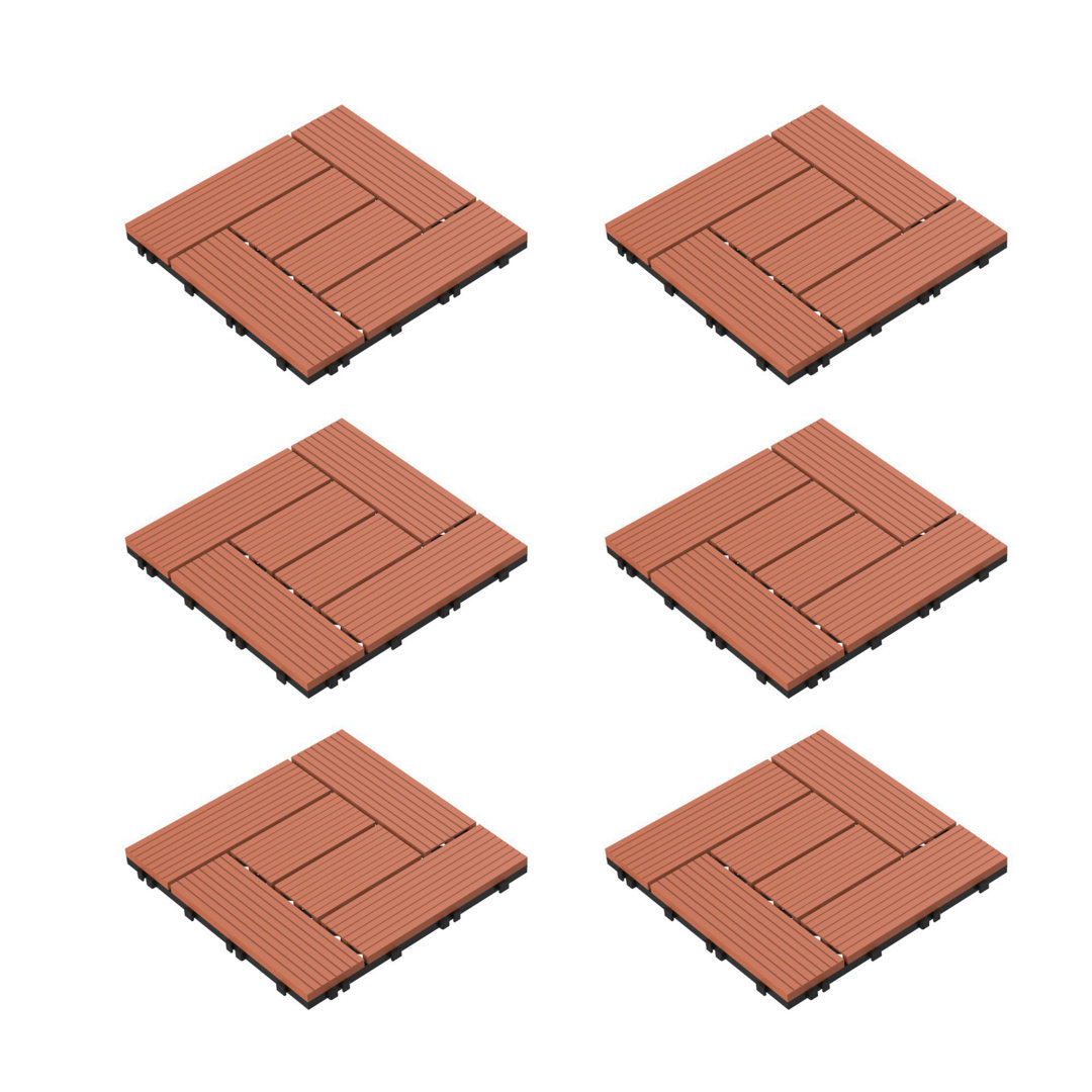 Deck Tiles - 24-Pack Wood Plastic Composite Interlocking Patio Tiles - Outdoor Flooring for Balcony, Porch, and Garage by Pure Garden (Set of 24) Pure Garden