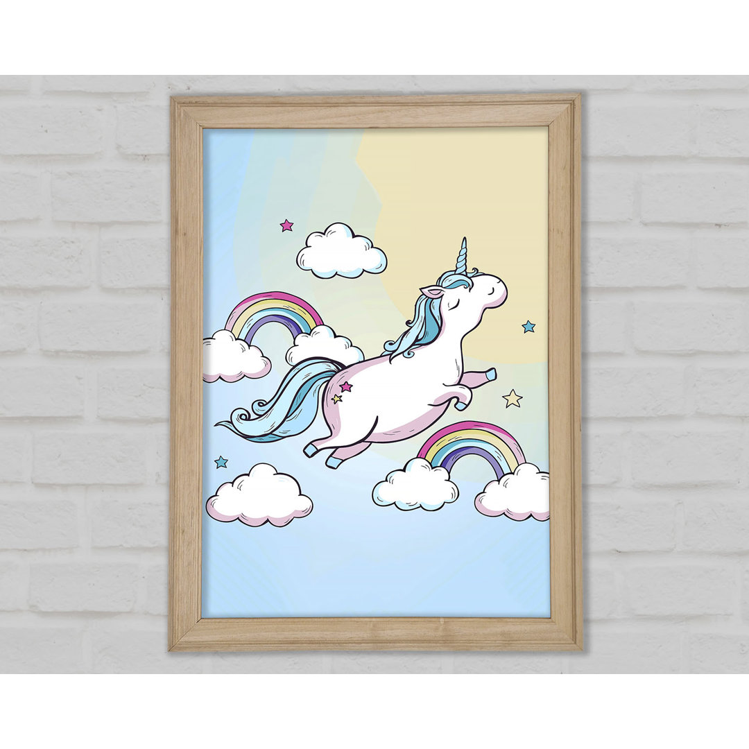 Gerahmter Druck Flying Unicorn Rainbows