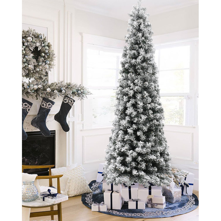 Holiday Living Frost Berry 7.5-ft Mixed Needle Pre-lit Slim Flocked Artificial  Christmas Tree with LED Lights in the Artificial Christmas Trees department  at