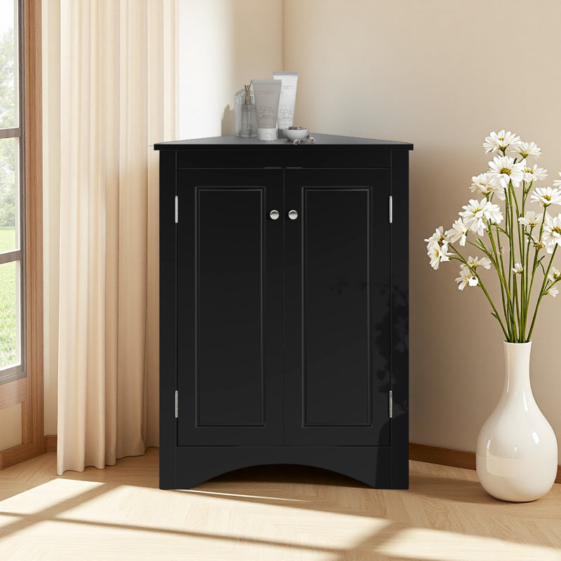 Armoire de rangement triangulaire pour salle de bain avec tablettes réglables, Noir