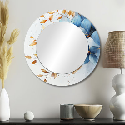 Plumeria Radiance bleu doré - art mural miroir floral décoratif - imprimé sur métal
