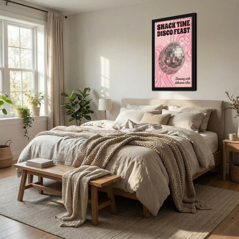 Boule à facettes abstraites avec tourbillons roses, H 12 po x l 18 po