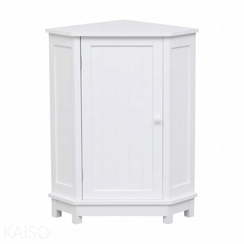 White Bathroom Cabinet Triangle Corner Storage Cabinet With Adjustable Shelf Modern Style Mdf Board, White