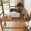 Lit mezzanine simple naturel avec bureau, tête et pied de lit rembourrés Boucle, échelle et garde-corps de sécurité
