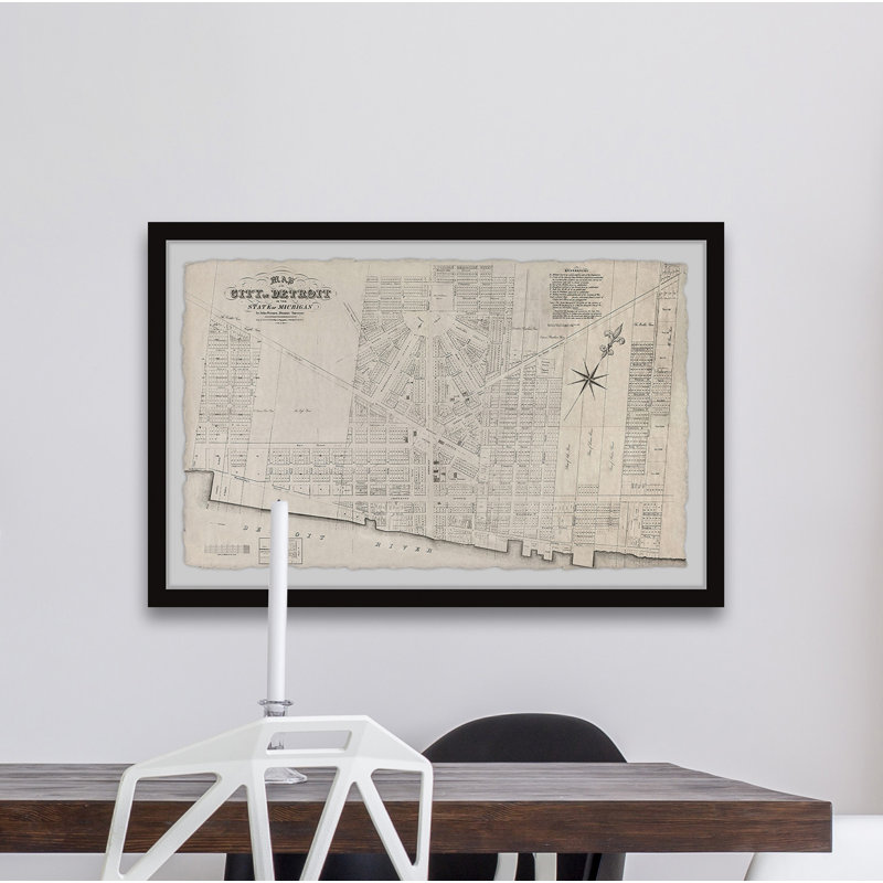 Carte de la ville de Detroit - cadre photo, H 30 po x l 45 po x 1,5 po