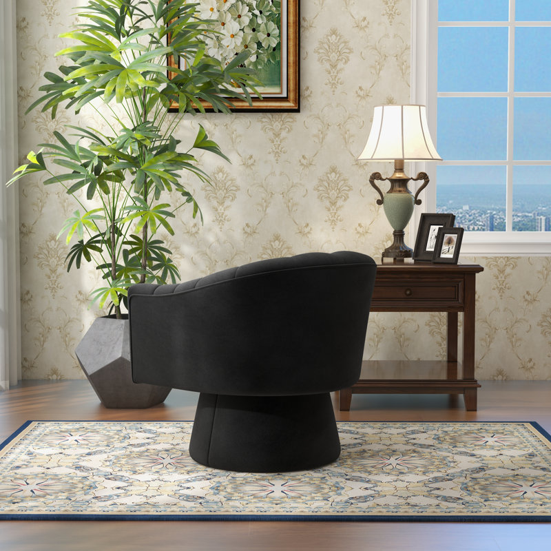 Aketza Velvet Swivel Barrel Chair, Black