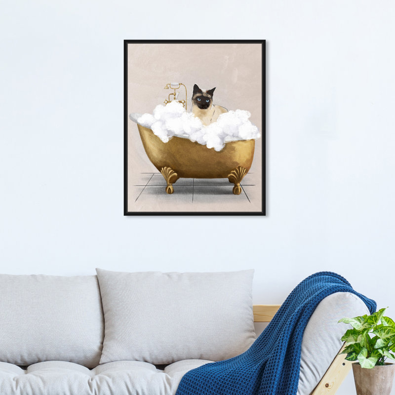 Chat de baignoire - peinture, Cadre noir, H 17 po x l 17 po