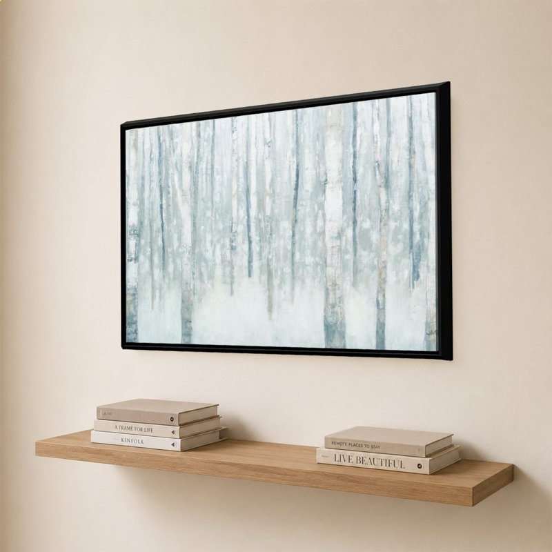 «Birches in Winter Blue Gray» par Julia Purinton - impression sur toile, H 28 po x l 40 po, Noir