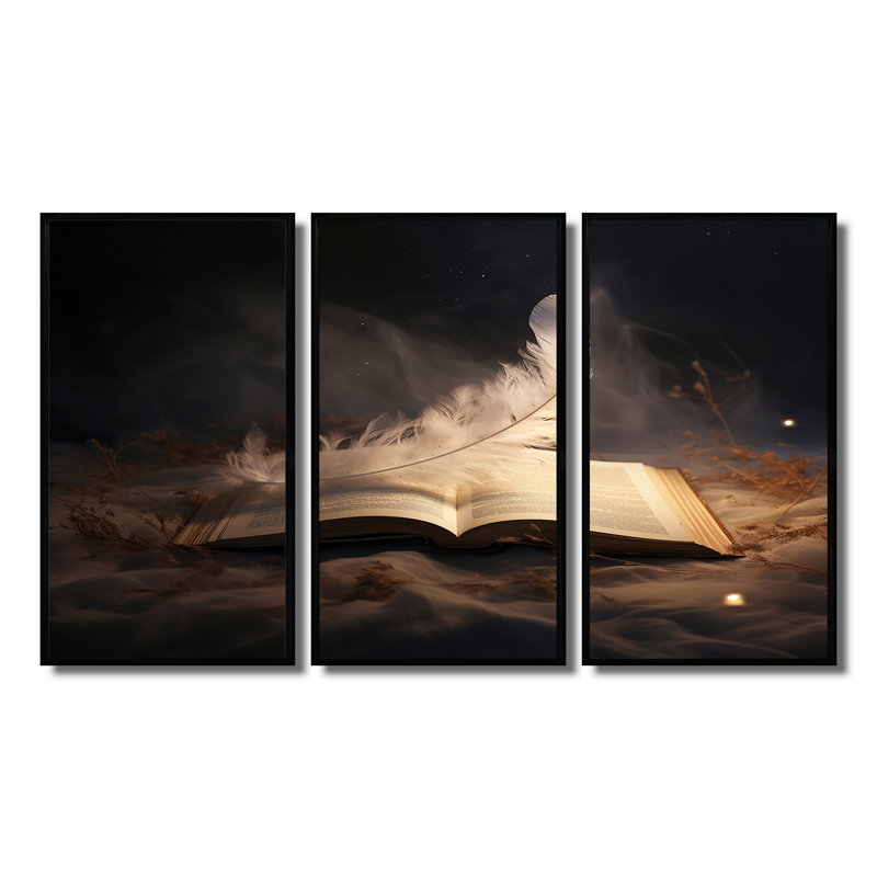 Thildi - Ensemble d'art mural plumes, Cadre flottant noir, H 40 po x l 60 po x P 1 po