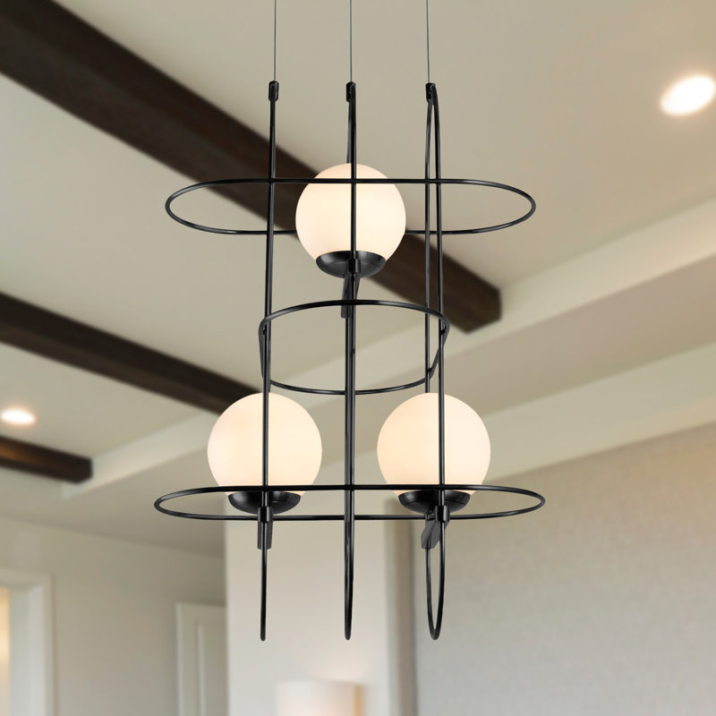 Lyra 16" Modern Adjustable Black Aluminum & Glass LED Chandelier