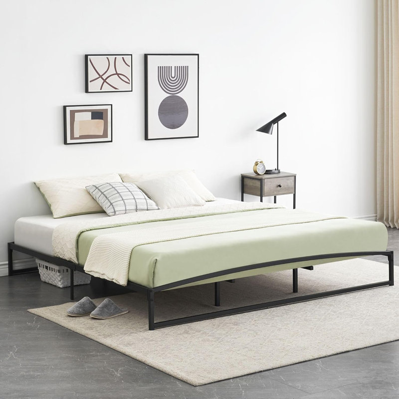 Low Bed Frame Full Size - 6/10 Inch Heavy Duty Metal Platform Mattress Foundation No Box Spring Needed  Noise-Free