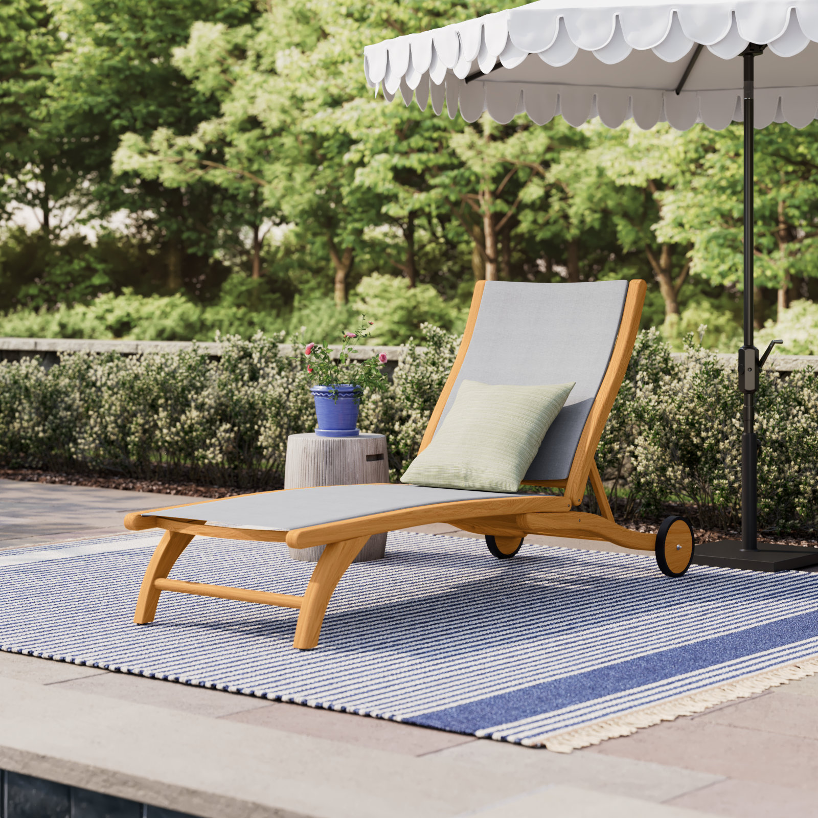 Marfried 29" Teak Patio Chaise Lounge, White