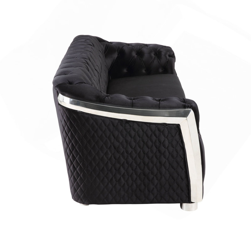 Chaise en velours noir et finition chromée