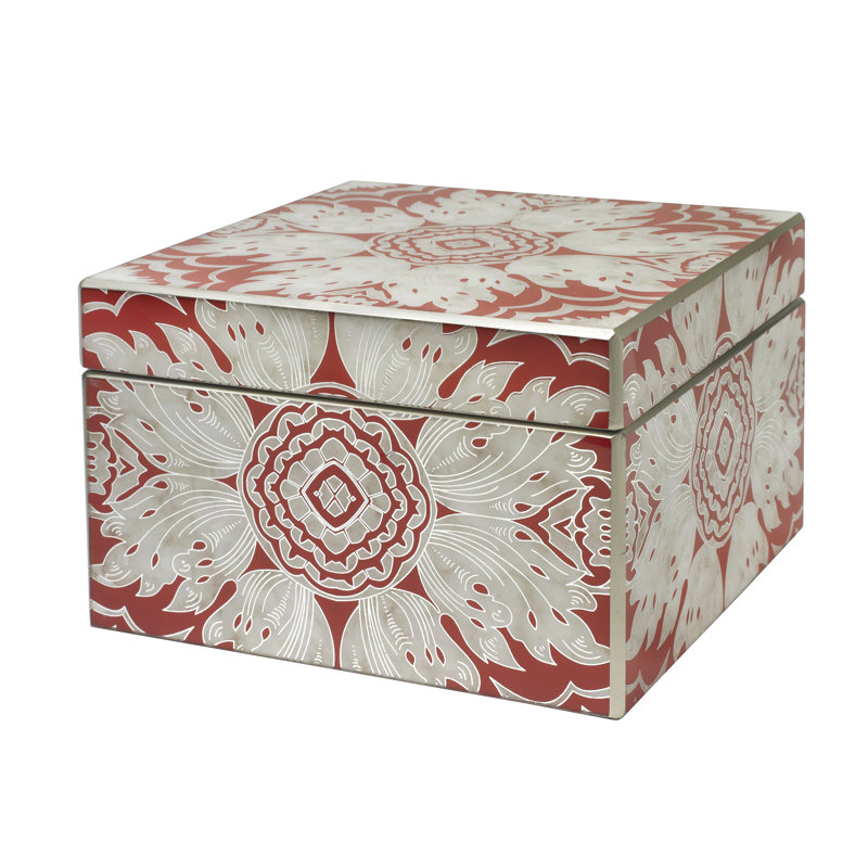 Medium Tomato Red Reverse Painted Mirror Jewelry Box