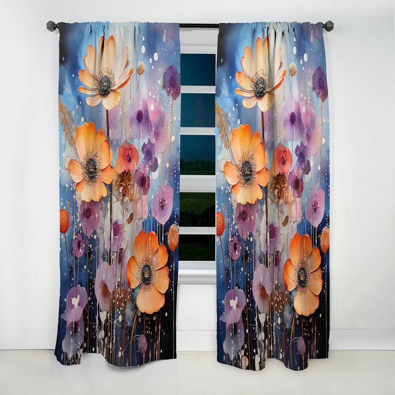 Borah - Rideau Violets - Rideau occultant à motif floral - 1 panneau, L 52 po x L 95 po