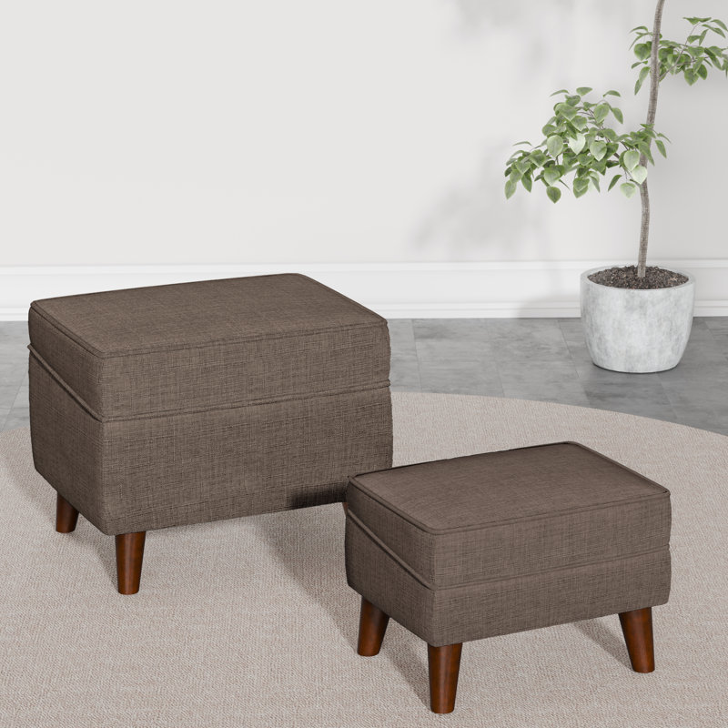 Alvena 18.5" Wide Rectangle Storage Ottoman With Tray Tops, Brown