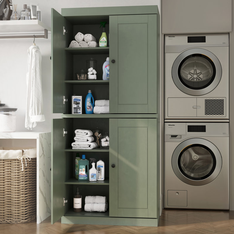 Armoire de rangement pour salle de bain et de buanderie 100% en bois massif Palace Imports, portes à panneaux surélevés, tablettes réglables, largeur 32 po, hauteur 71,5 po