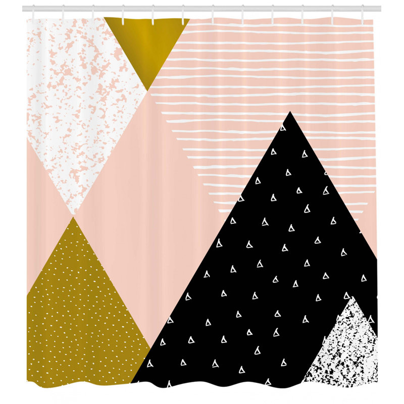 Geometric Shower Curtain with Hooks Included, 70" H x 69" W