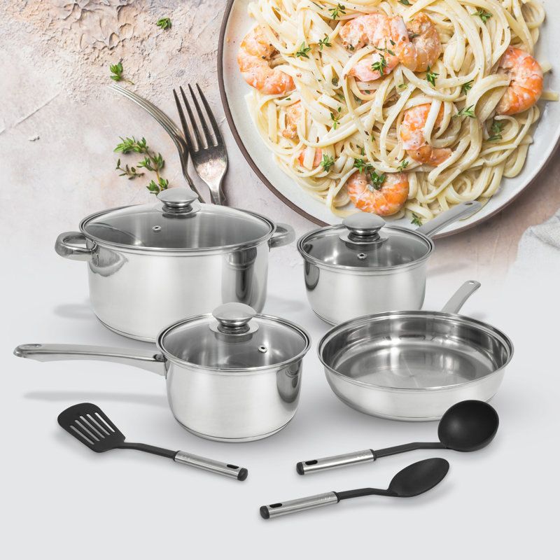 10-Piece Stainless Steel Non-Stick Cookware Set with Tools