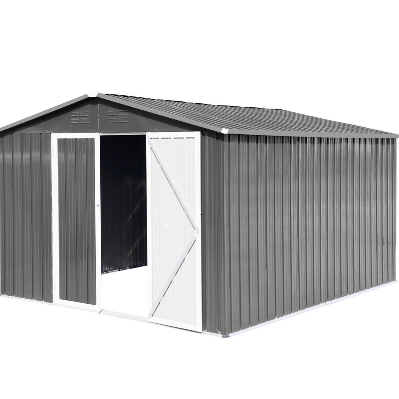 Abri de jardin en métal gris de 10 pi x 12 pi - processus d'assemblage facile à l'extérieur pour le soleil et les intempéries