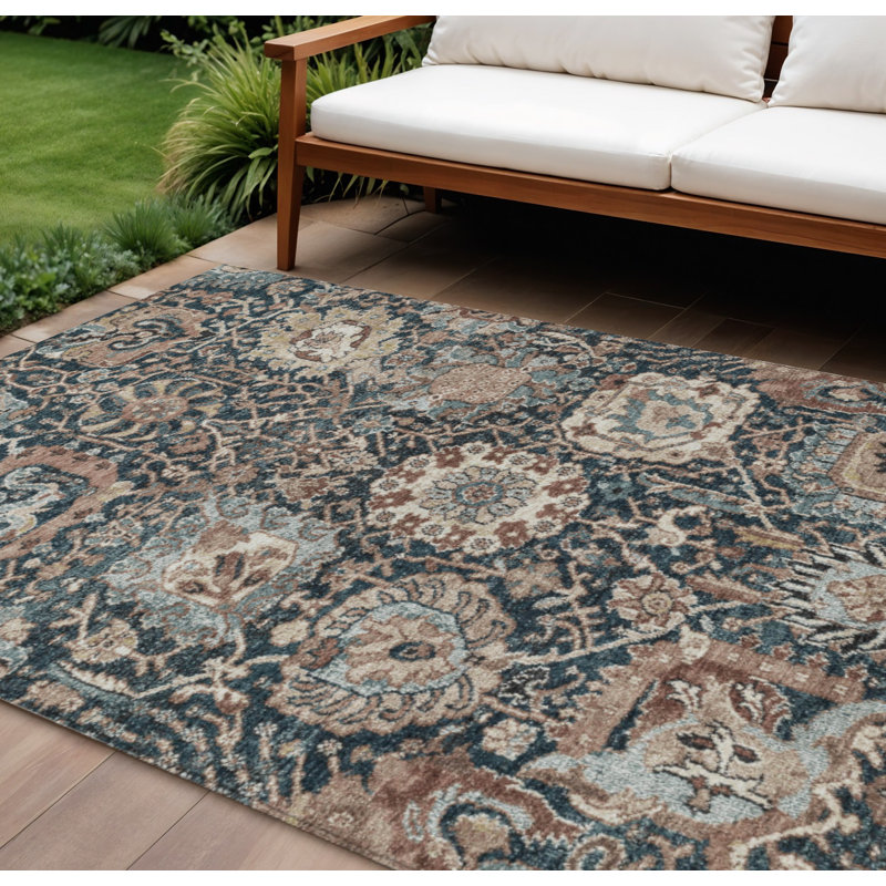 Tapis intérieur / extérieur taupe 8 pi x 10 pi bleu et beige