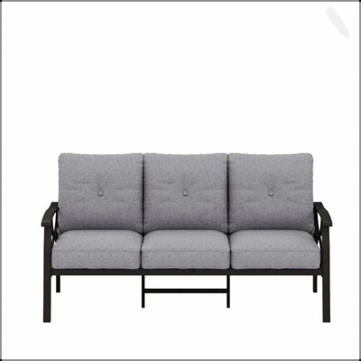 70” All-Weather Metal 3-Seat Patio Sofa, Khaki Frame With Plush Gray Cushions For Outdoor Comfort