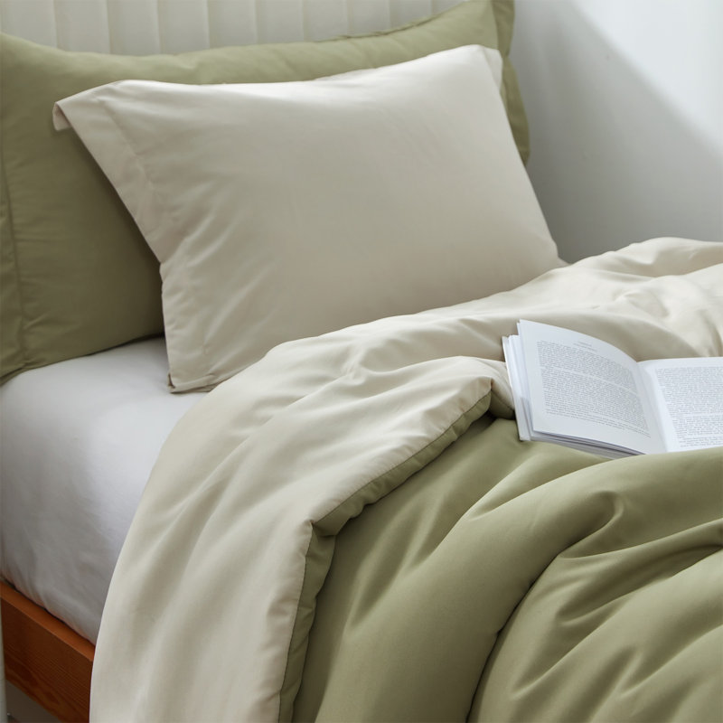 Double Brushed Microfiber Reversible Twin XL Comforter Set, Elm/Oat Milk