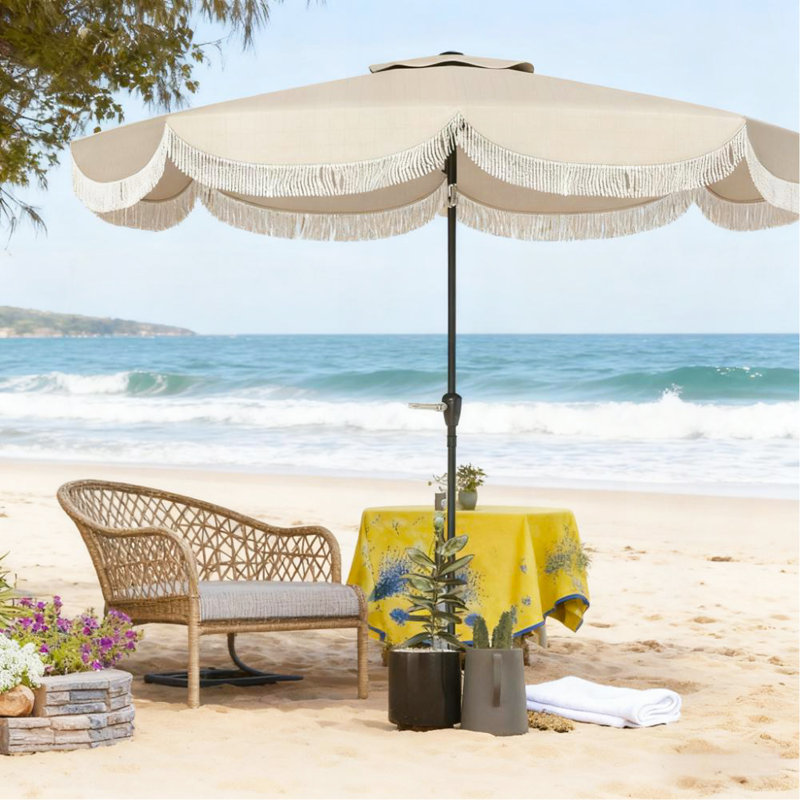 Parasol ventilé pour table de patio, parasol d'extérieur, avec manivelle, 8 nervures, inclinaison à bouton-poussoir