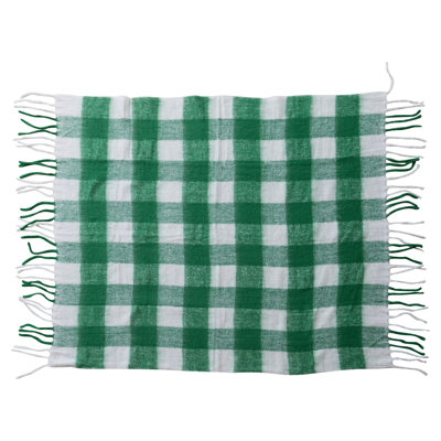 Brushed Acrylic And New Zealand Wool Throw With Stripes And Fringe