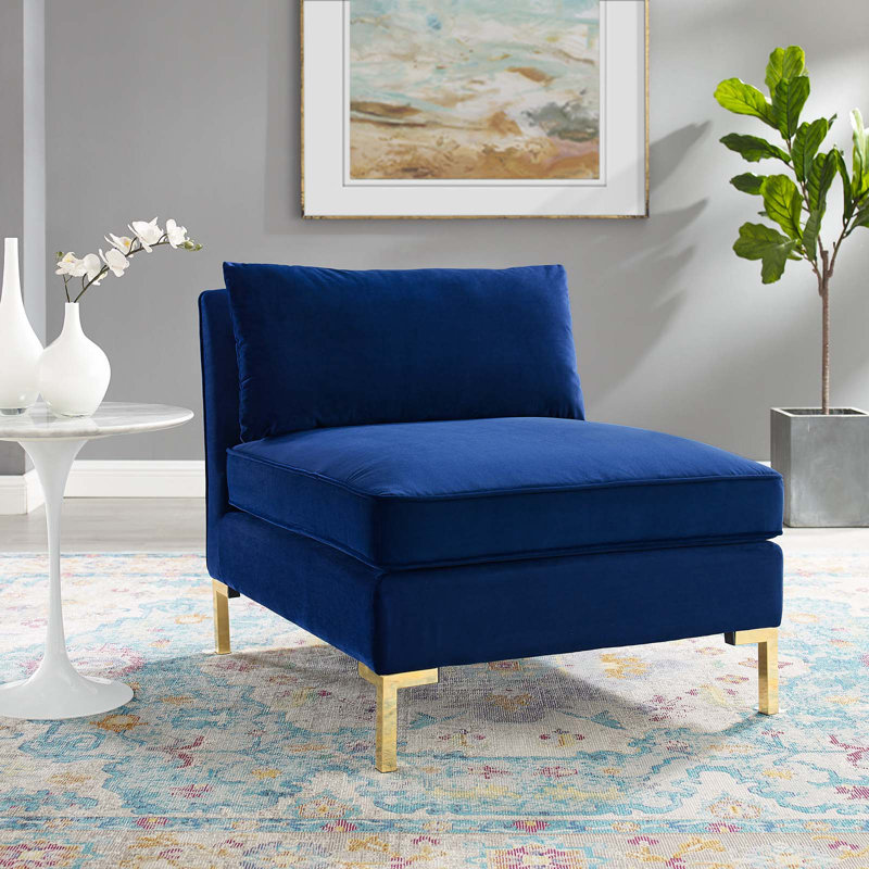 Ardent Performance Velvet Armless Chair, Navy Velvet