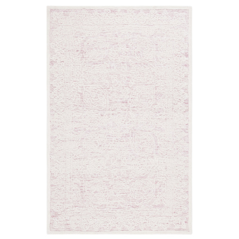Chevallier Hand Tufted Wool Cotton with Latex Oriental Rug in Ivory/Pink, Rectangle 8' x 10'