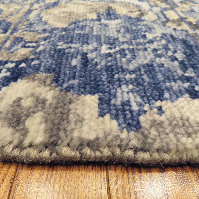 Shangri-La Hand Knotted Wool Area Rug in Blue/Navy/Gray, Sample 2' x 3'