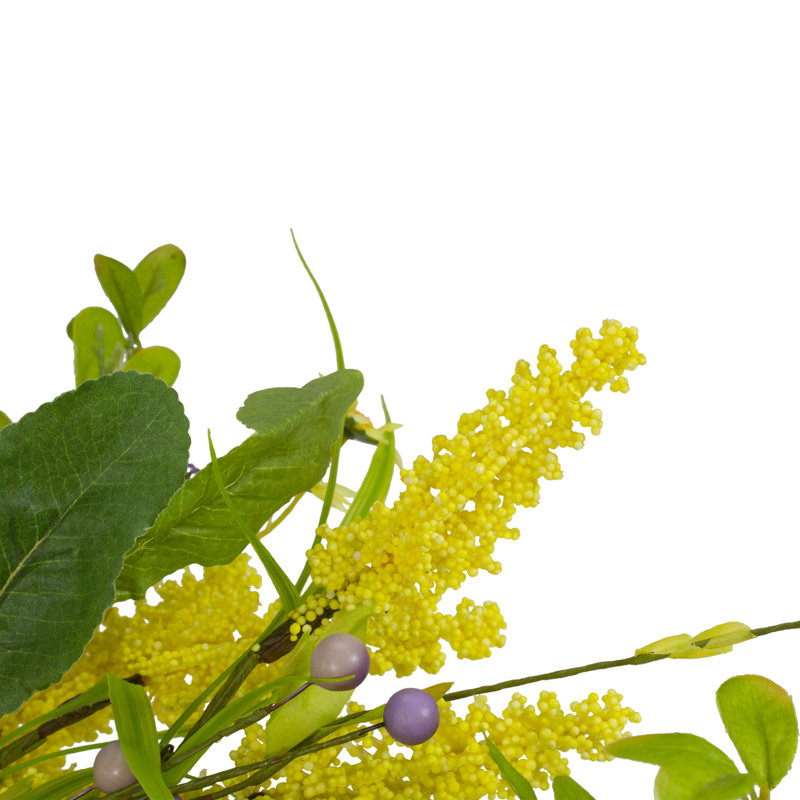Couronne florale de marguerites et de baies - jaune et mauve 25 po
