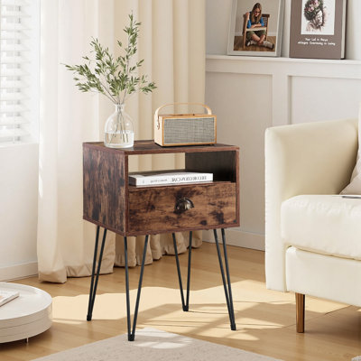 NS Modern Nightstand Sofa Side Table with Drawer and Storage Shelf for Living Room Bedroom