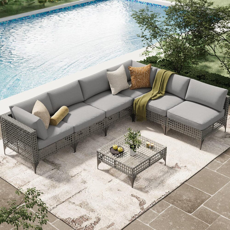 7-Piece Patio Outdoor Furniture Set With Table, Gray/LIght Gray