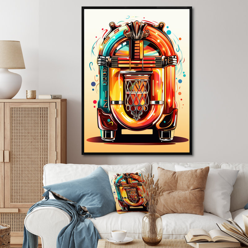 Cubist Jukebox Harmony 1 - Jukeboxes, art mural, Cadre flottant noir, H 40 po x l 30 po x P 1,5 po