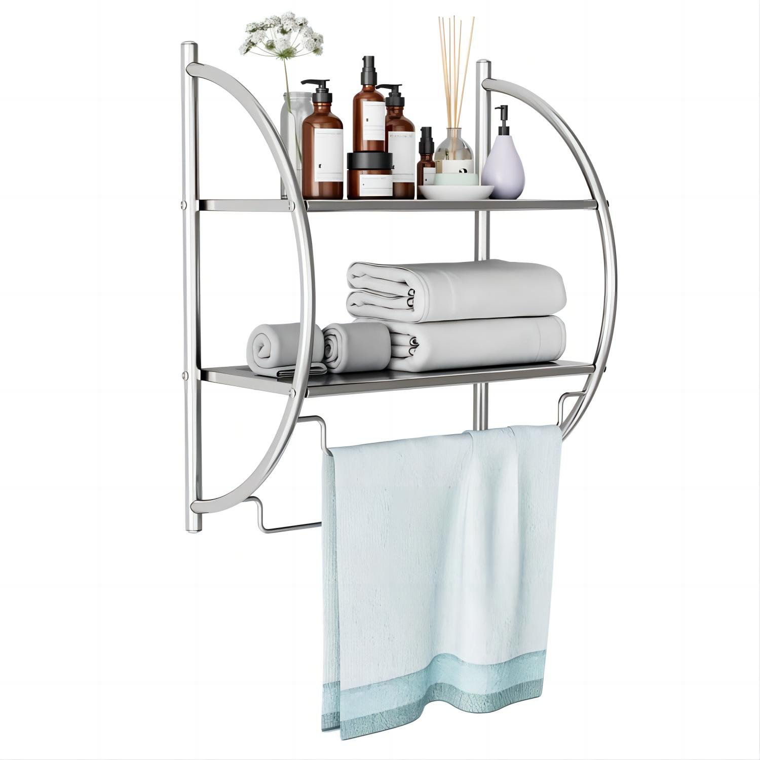 2 tier bathroom best sale shelf with towel bar